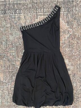 INC Black One Shoulder Dress Studded Strap Bubble Hem Cocktail Party Size S